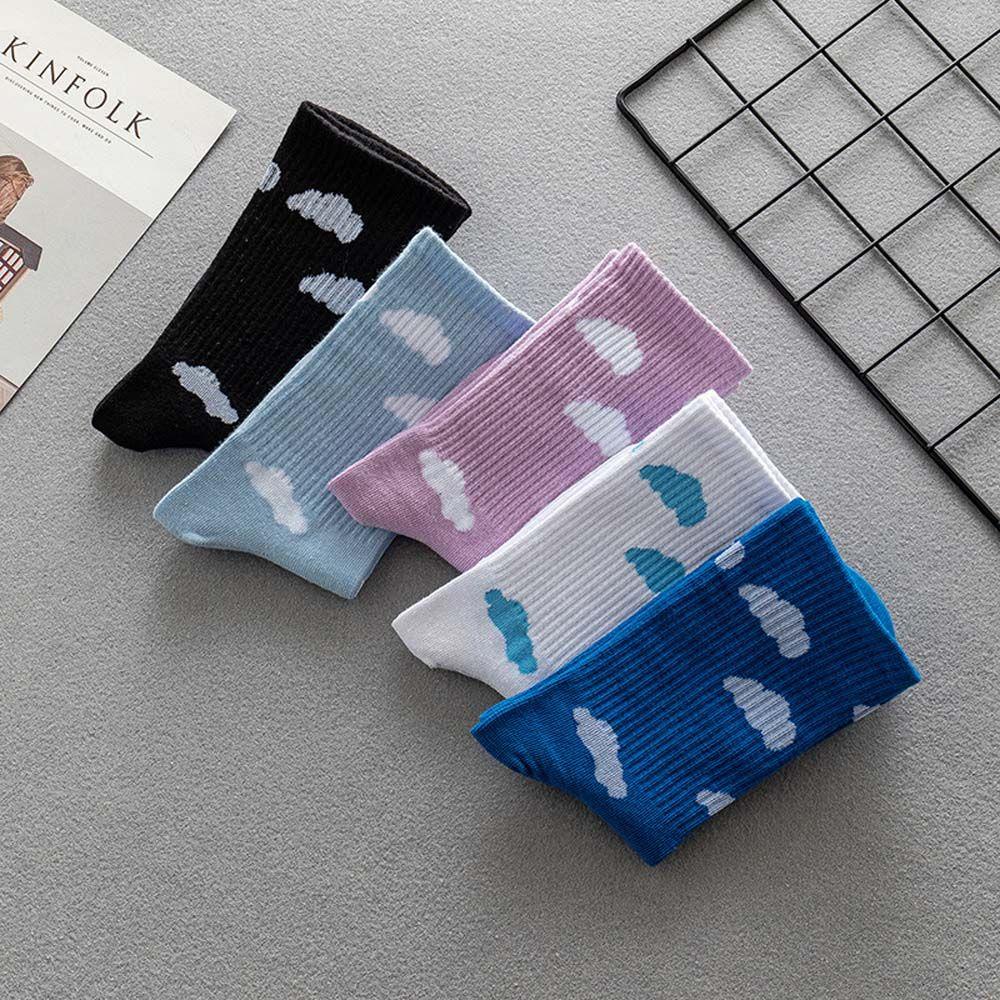 Vớ Cotton Màu Trơn Họa Tiết Đám Mây / Bầu Trời Xanh Thời Trang Thu Đông Thoải Mái Cho Nữ