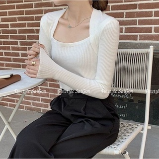 Áo len nữ cổ vuông gân ôm sọc tăm dày dặn ulzzang hàn quốc thời trang thu đông VM Shop  21ALU10A961203