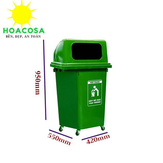 Thùng Rác Công Cộng 90 Lít Nắp Hở Nhựa Hiệp Thành, Bền Màu,Tiện Dụng- Đồ Gia Dụng Hoacosa