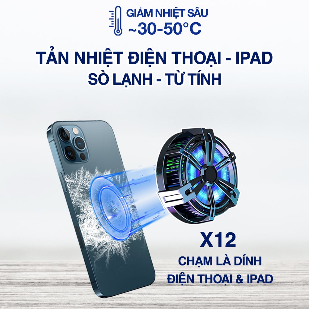 Quạt tản nhiệt điện thoại Ipad X12 / X13 sò lạnh từ tính siêu lạnh có LED RGB - Tản nhiệt máy tính bảng