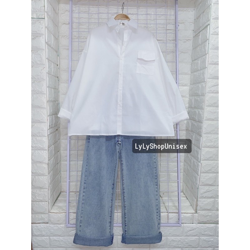 Áo sơ mi trắng nữ Lylyshop, áo sơ mi nữ form rộng freesize phối túi phong cách unisex - ullzang | BigBuy360 - bigbuy360.vn