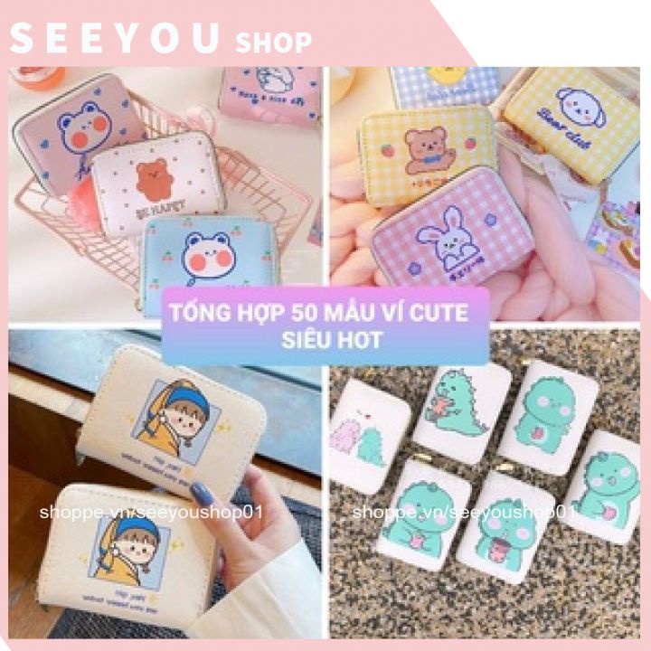TỔNG HỢP 50 mẫu ví mini khóa kéo , ví gập gấp cúc bấm hình cô gái , khủng long , gấu cute đựng thẻ tiền 8 đến 11 ngăn