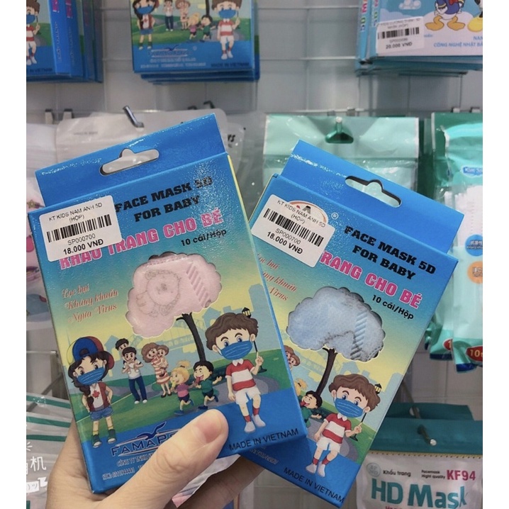 Hộp 10 cái khẩu trang 5d baby Famapro/khẩu trang cho bé/khẩu trang trẻ em 6 tháng -4 tuổi