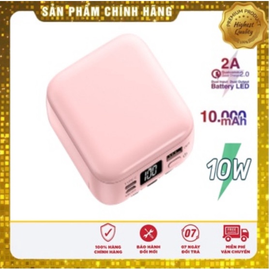 Sạc dự phòng YJ29 10.000 mAh có gương màn hình Led báo Pin và 3 Cáp sạc rời cho Iphone,Samsung,Xiaomi,Oppo...