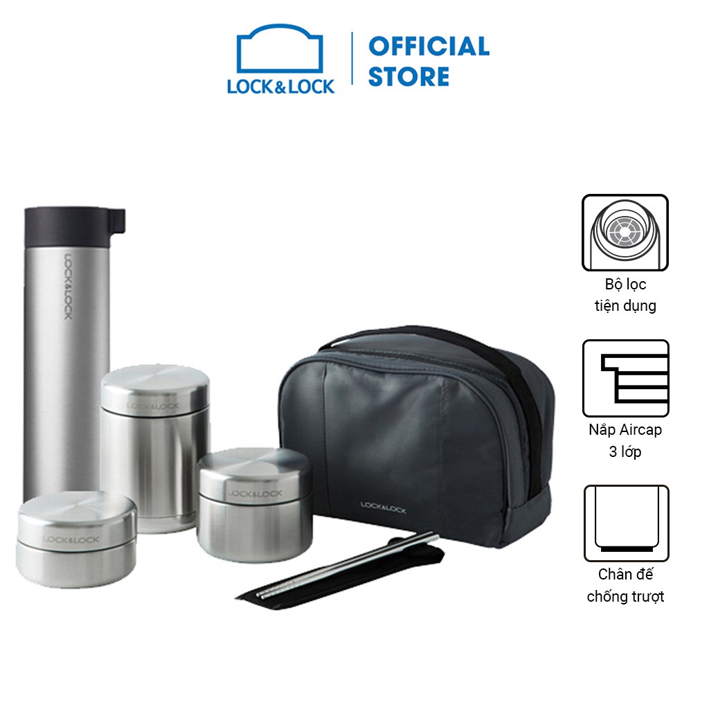 Bộ hộp cơm giữ nhiệt và bình giữ nhiệt Lock&amp;Lock bằng thép không gỉ LHC8016S01