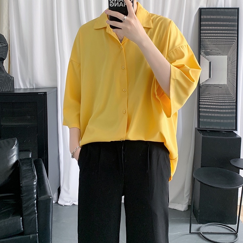 Áo sơ mi nam tay ngắn dáng rộng màu trơn phong cách Hàn Quốc thời trang mùa hè năng động