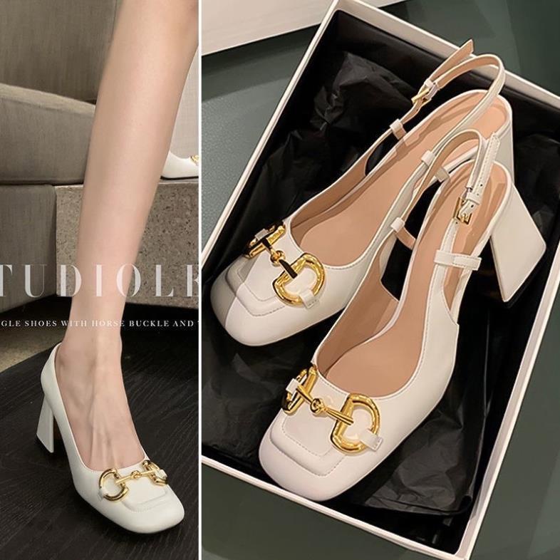 Giày cao gót mũi vuông Sandal hở gót 7p cao cấp hàng vnxk có video (phom to) ♈