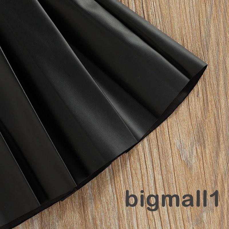 BIGMALL-1-6years Baby Girls Casual Suit, Solid Color Sleeveless Sling Tops+Button Pleated Short Skirt, Black