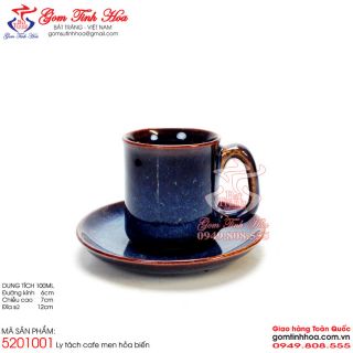 Ly tách cafe espresso gốm sứ men hỏa biến màu thiên thanh