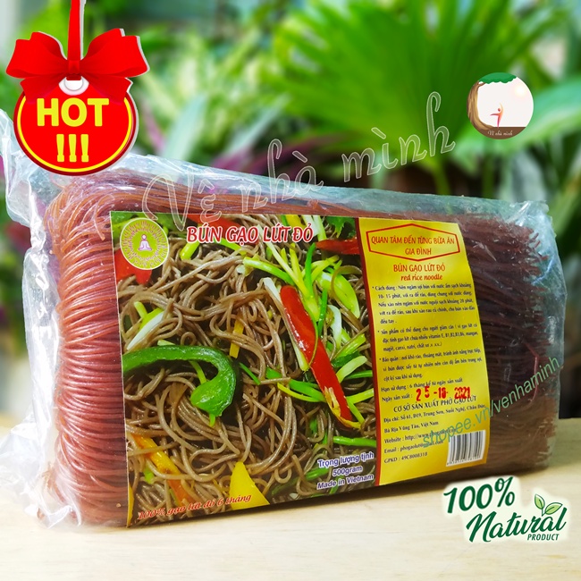 BÚN GẠO LỨT ĐỎ HỮU CƠ TỰ NHIÊN 500GR ( bún lức sợi tròn nhỏ dễ ăn cho người lớn, trẻ nhỏ, ăn kiêng, chay, thực dưỡng )