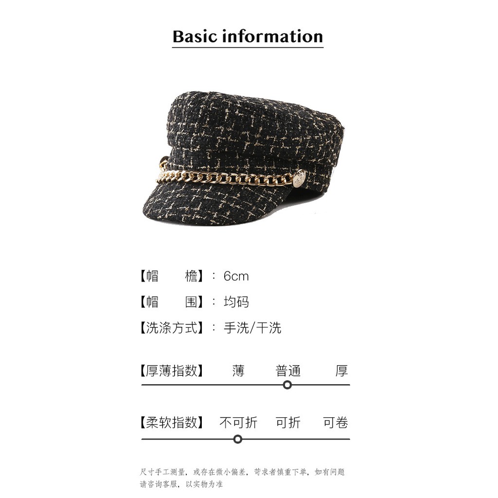 Nón Beret Phối Dây Xích Phong Cách Hàn Quốc Thời Trang Thu Đông Dễ Phối Đồ Cho Nữ
