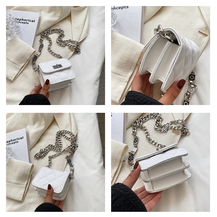 Túi Đeo Chéo Hình Vuông Cỡ Nhỏ Phối Dây Đeo Sợi Xích Thời Trang Cho Nữ
