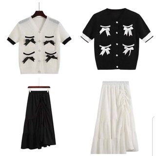 Set chân váy dài + áo nơ
