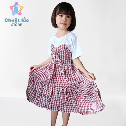 Váy Bé Gái Size Đại Từ 6 Đến 12 tuổi Kiểu Dáng Xòe Dài Qua Gối Chất Thun Cotton Phối Lụa 16kg Đến 35kg