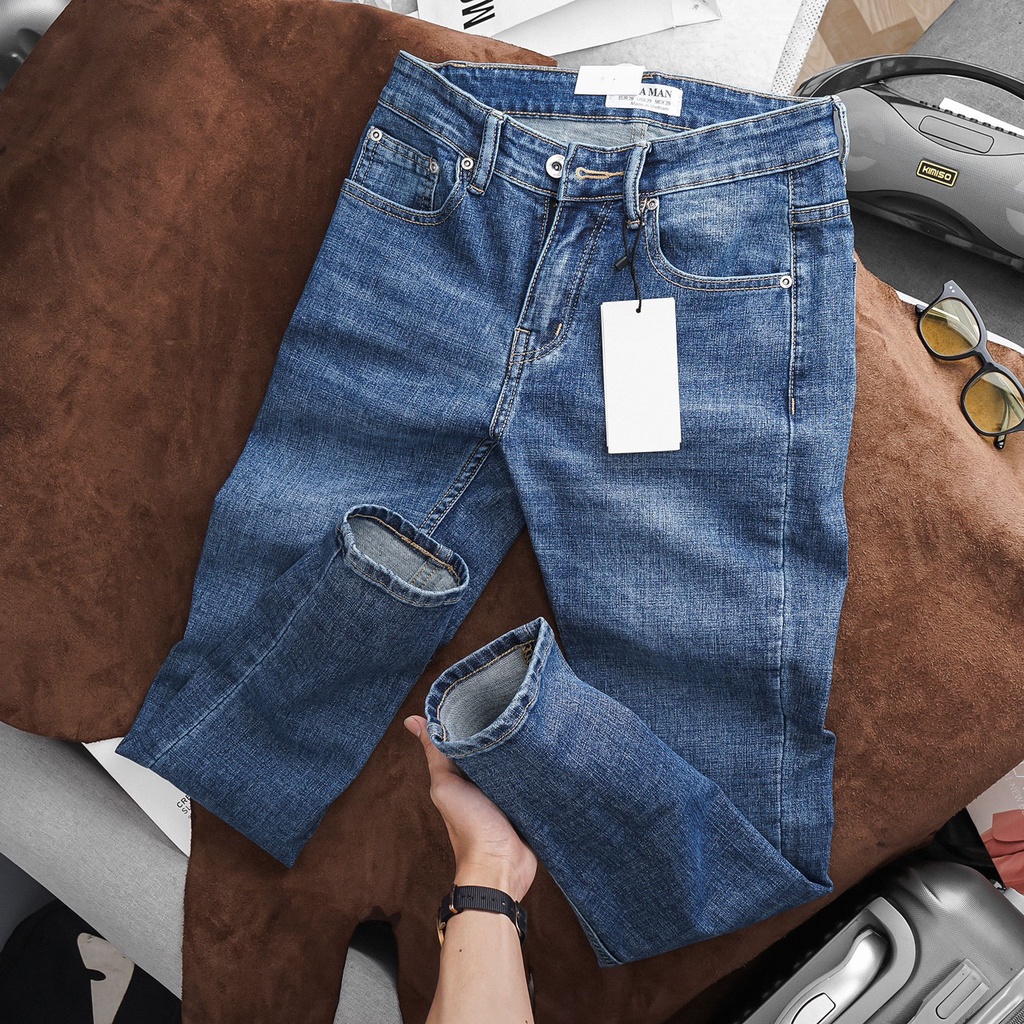 Quần Jean Slim Fit Nam màu xanh dương nhạt, co giãn, hàng cao cấp
