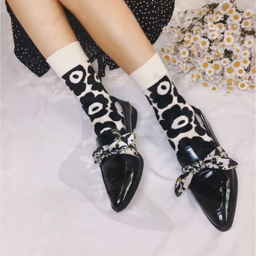 Tất (vớ) UNISEX tất (vớ) nam nữ cổ cao họa tiết bông hoa phong cách Hàn Quốc chất cotton TẤT COTTON SPIRIT