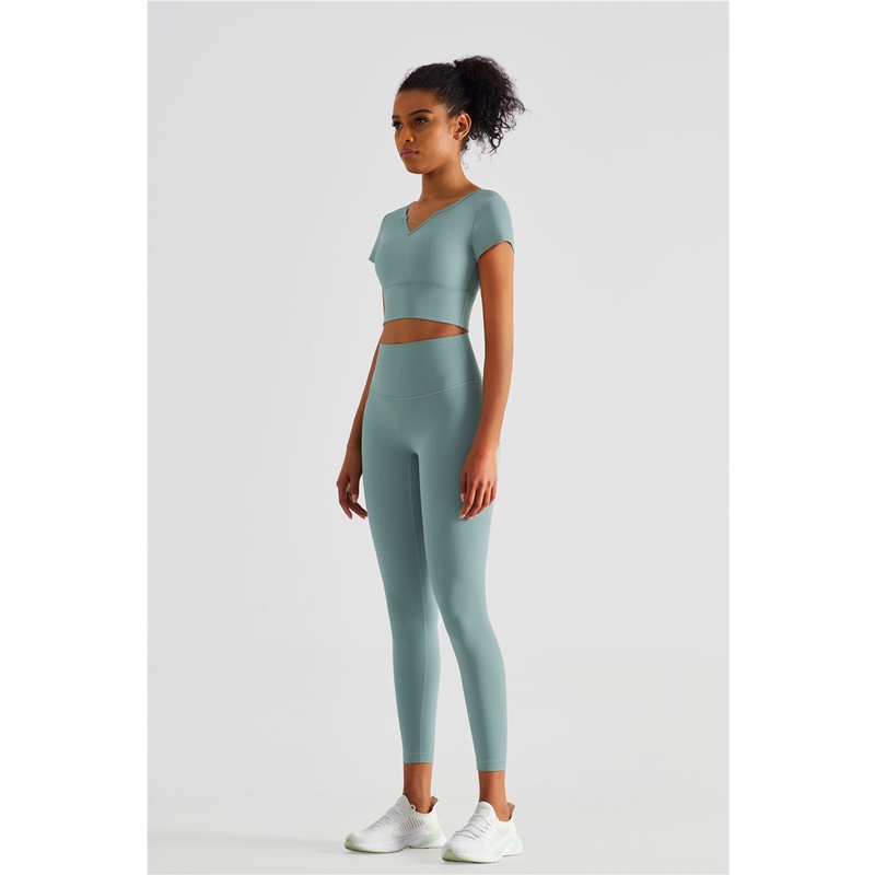 Set đồ Hoppe Fumeng gồm áo thun tay ngắn + quần legging dài lưng cao thời trang năng động cho nữ