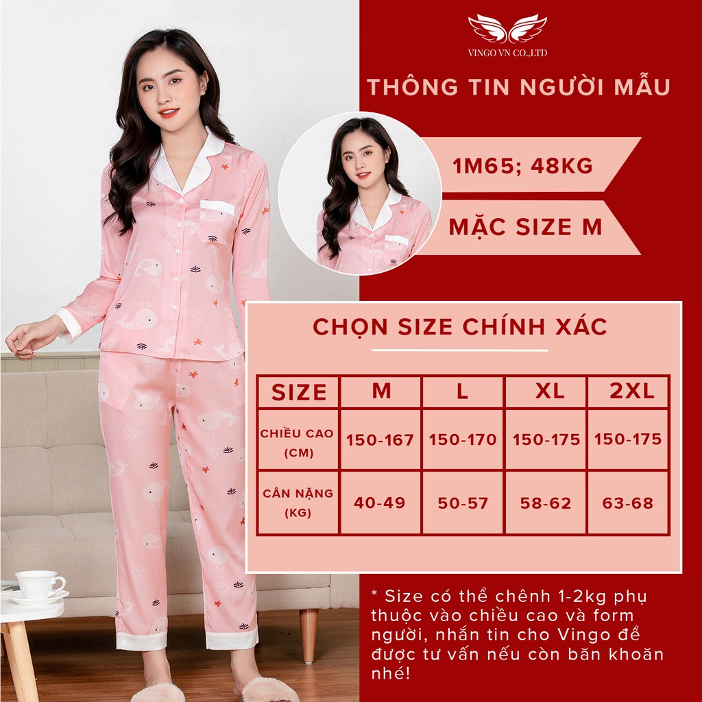 Bộ Đồ Pyjama Mặc Nhà Nữ VINGO Lụa Pháp Cao Cấp Tay Dài Quần Dài Họa Tiết HồngTinh Tế Lịch Sự H235 VNGO | WebRaoVat - webraovat.net.vn