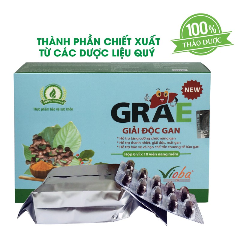 [3 hộp] Giải độc gan GRAE Thanh nhiệt, giải độc, mát gan, hạ men gan, hỗ trợ phục hồi viêm gan A, B, C - Hộp 60 viên