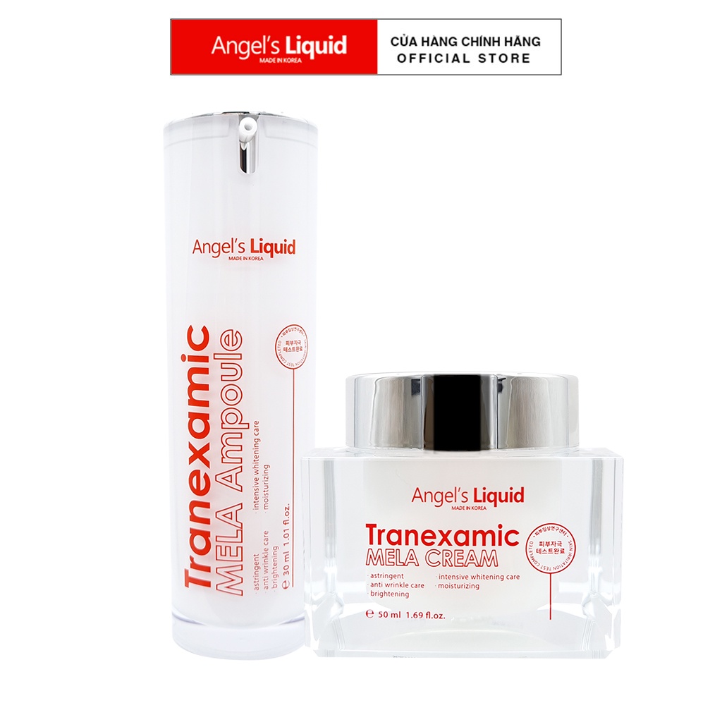 Bộ Sản Phẩm Xoá Thâm Đỏ, Mờ Sạm Nám Chuyên Sâu Angel's Liquid Tranexamic Mela Ampoule &amp; Cream