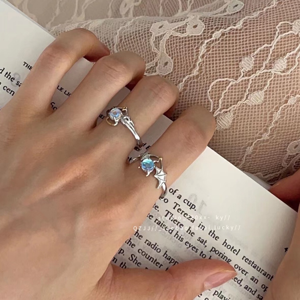 Nhẫn Hở Đính Đá Mặt Trăng Đơn Giản Dễ Thương Cho Cặp Đôi