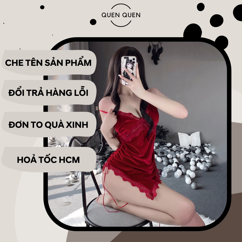 Đồ ngủ sexy đồ ngủ nữ cosplay sexy ren lưới hoa văn màu đỏ freesize QUENQUEN store a3