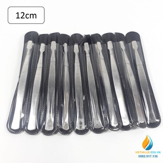 Nhíp gắp phòng thí nghiệm đầu tù không mấu, dài 12cm, inox không gỉ