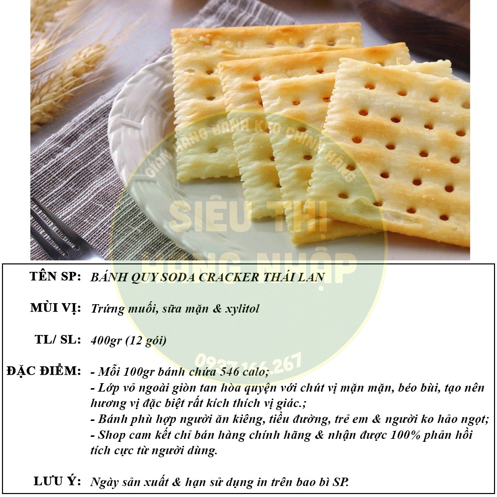 Bánh quy lạt Soda Cracker ăn kiêng healthy Thái Lan 400g, ăn vặt phù hợp người tiểu đường