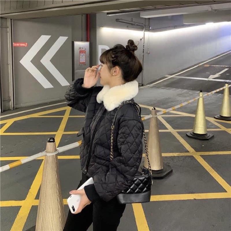 Áo Phao Đen Cổ Lông Trần Bông Siêu Ấm Hàng Đẹp✌️Ảnh Thật | BigBuy360 - bigbuy360.vn