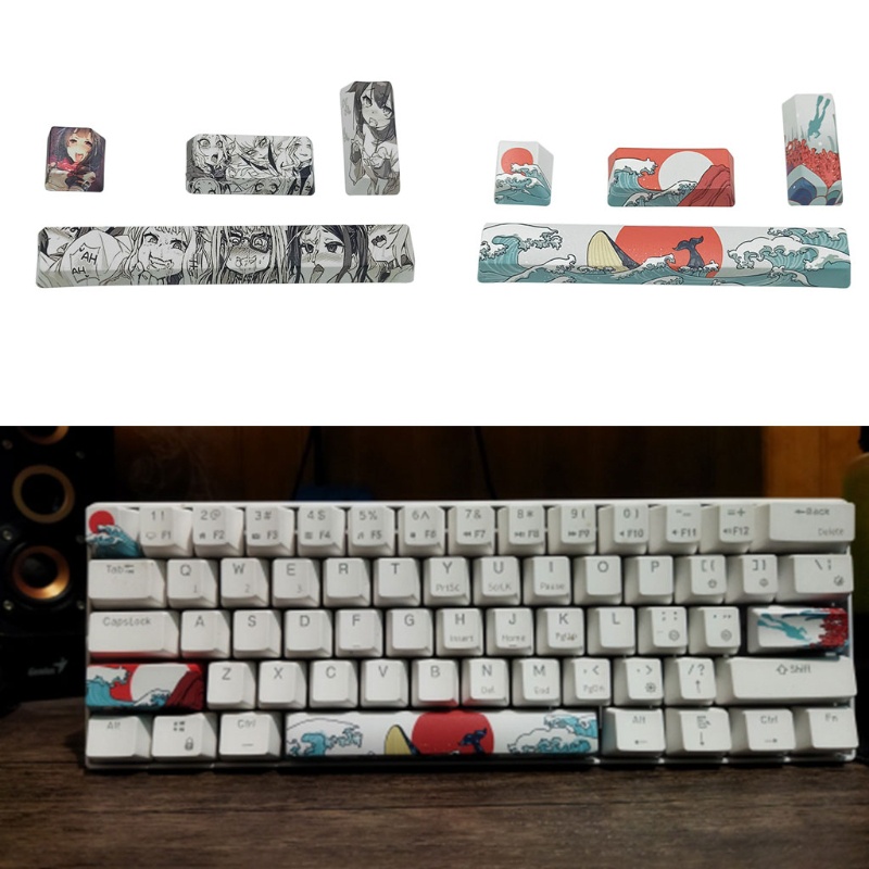 Nút bàn phím cơ 5 mặt họa tiết hoạt hình xinh xắn cho bàn phím cơ 6.25U Spacebar ESC Enter