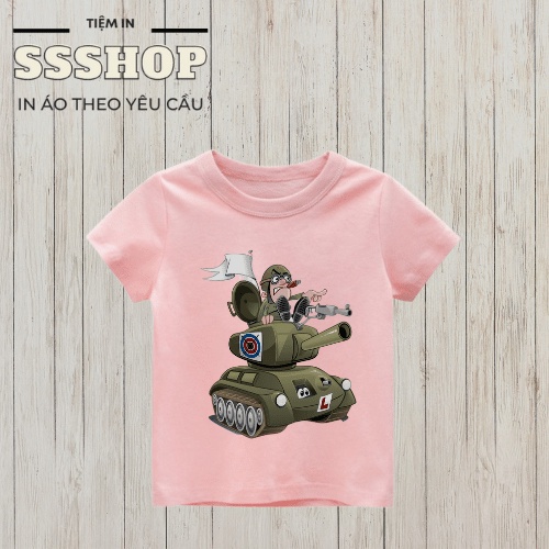 Áo thun bé trai và bé gái in hình hoạt hình Xe Tăng, chất liệu cotton thoáng mát, hình in PET rất đẹp SSSHOP 01