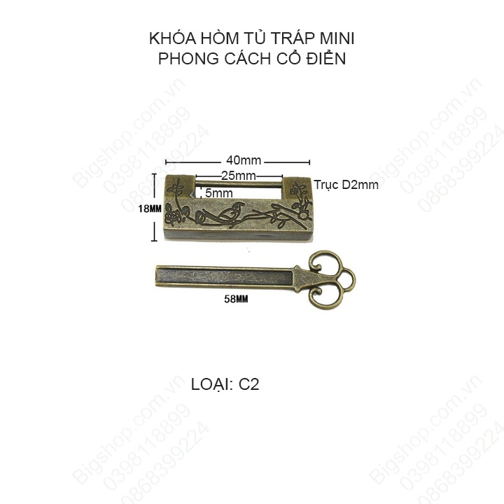 Khóa hòm tủ tráp mini phong cách cổ điển bằng hợp kim