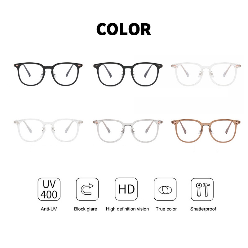 Mắt Kính TR90 Gọng Tròn Chống Bức Xạ Siêu Nhẹ Thời Trang Cho Nam Và Nữ