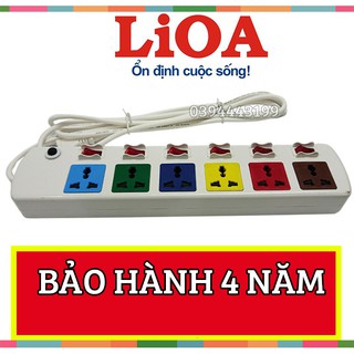 Ổ Cắm LIOA 6 Lỗ Đa Năng - FREESHIP - 6 Công Tắc Chịu Tải 2200W - Có Nắp Che Chống Giật - 6DOF32WN (Dây 3 Mét)