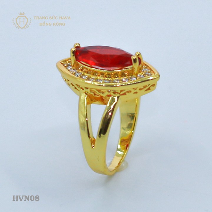 Nhẫn Nữ Mặt Oval Đính Đá, Titan Xi Mạ Vàng Non 24k Cao Cấp - Trang Sức Hava Hong Kong - HVN08