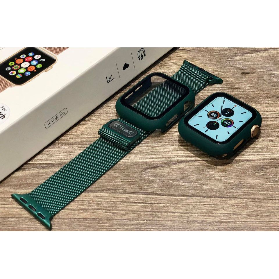 Combo dây thép và Ốp liền kính cường lực cho đồng hồ thông minh iWatch Series 1/2/3/4/5/6/SE size 38/40/42/44mm