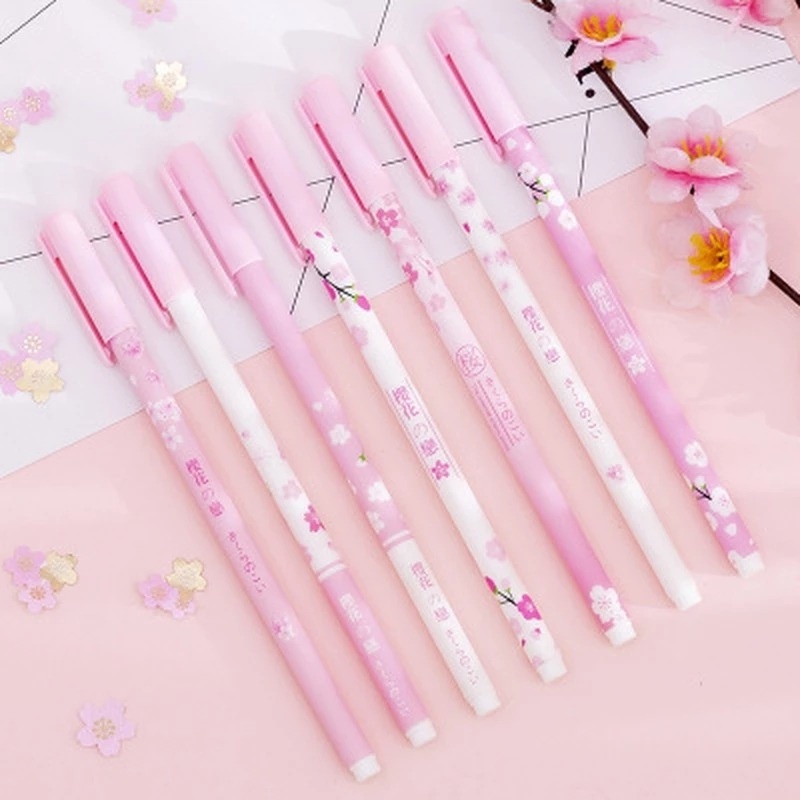 1 Bút Bi Mực Đen Ngòi 0.5mm Hình Hoa Anh Đào Đáng Yêu Cho Học Sinh