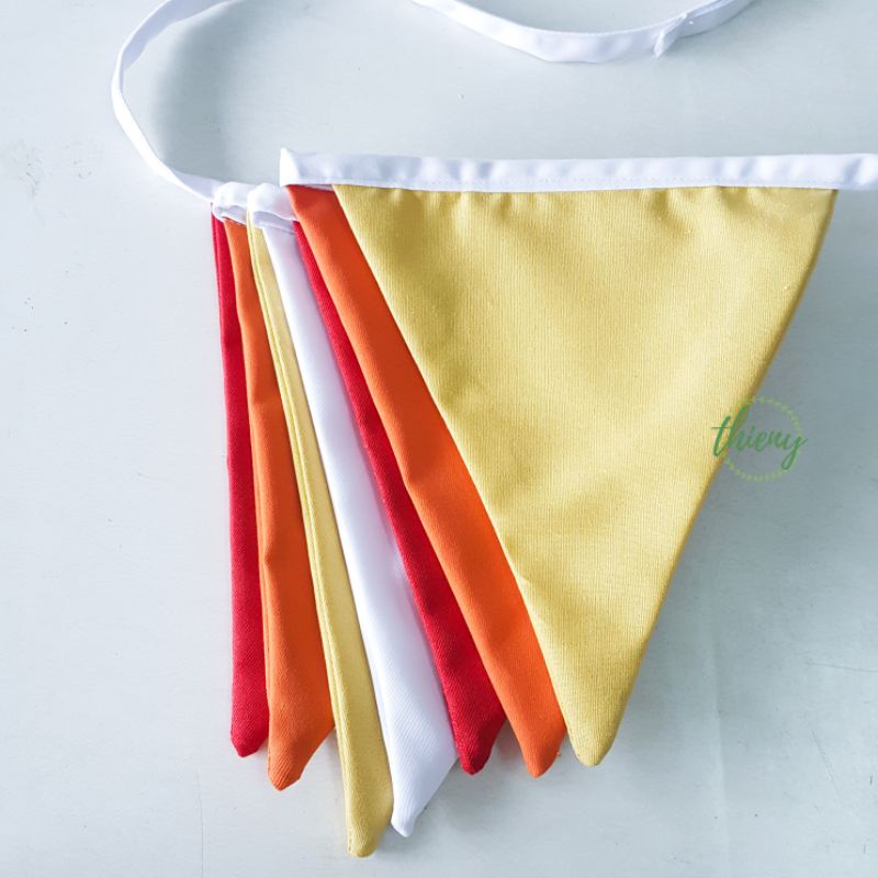 Dây cờ tam giác vải kaki cotton xịn may đẹp, dài  2,2m, Dây cờ trang trí Decor Sinh nhật - cờ màu đỏ cam vàng