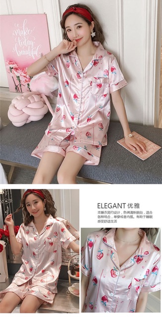 Bộ mặc nhà big size pijama short màu hồng trái dâu size lớn 75-95kg