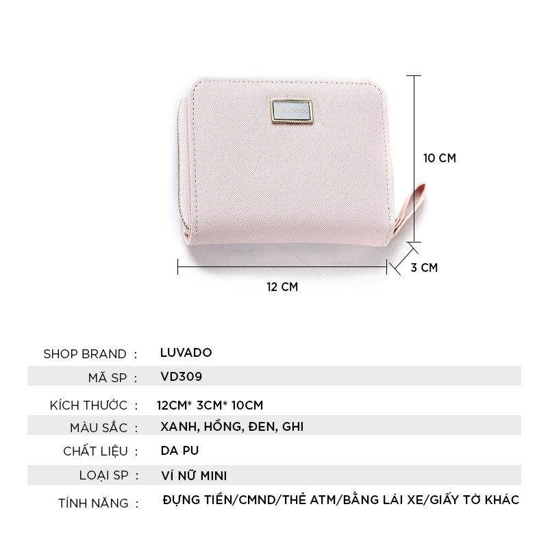 Ví nữ ngắn mini cao cấp FOREVER FOR YOU cute dễ thương nhỏ gọn bỏ túi gập 3 LUVADO VD309 | BigBuy360 - bigbuy360.vn