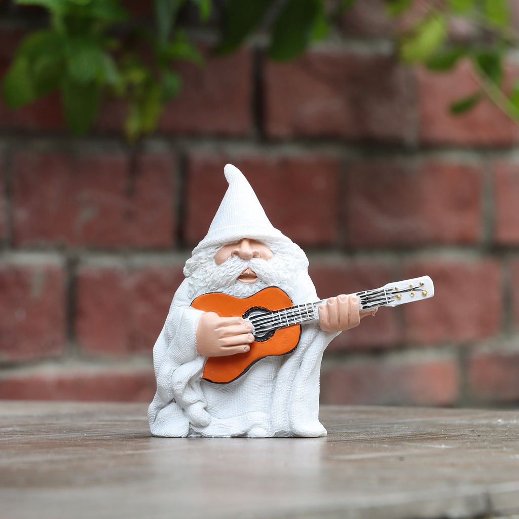 DORAW Indoor Outdoor Garden Gnomes Decoration Crafts Funny Statue Dwarf Figurines Gift Funny Elf Collectible Playing Guitar Elves Home Decor Ornaments Micro Landscape