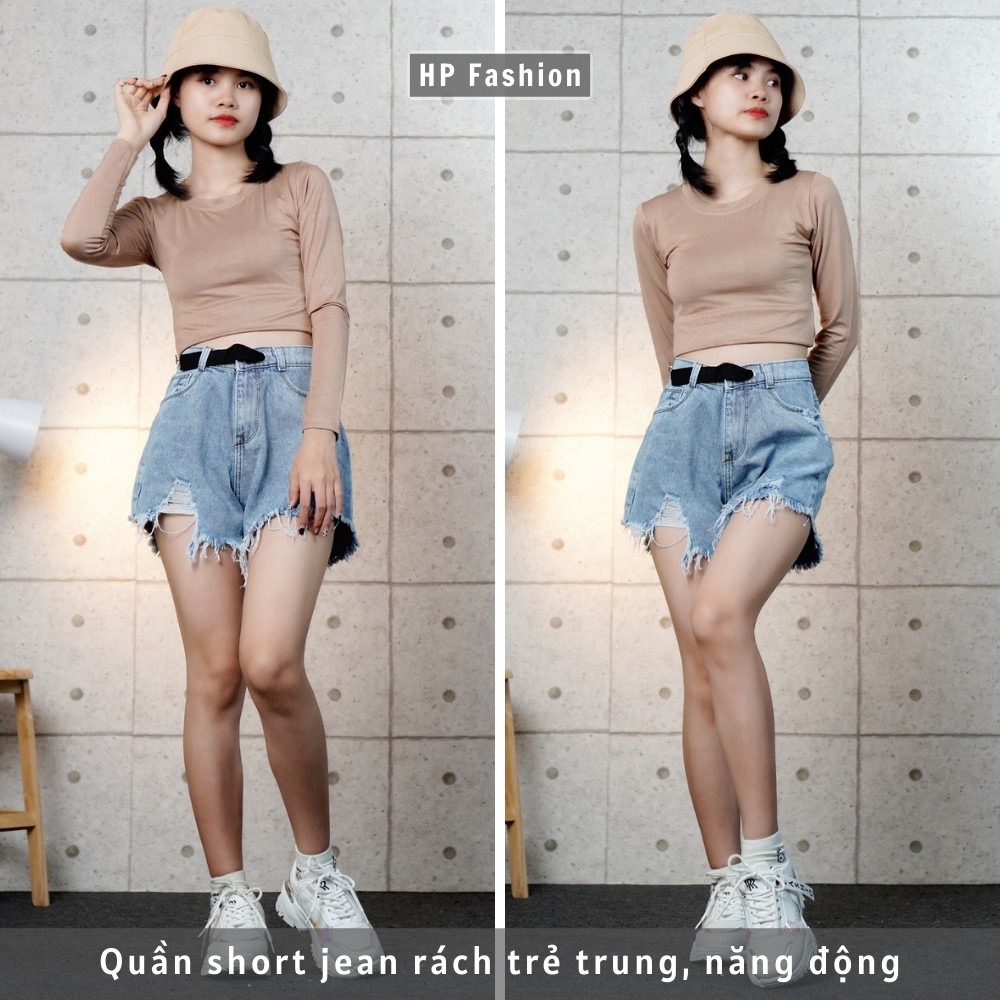 Quần short jean nữ ❤️ Quần đùi nữ lưng cao, có đai dây độc lạ, ống rách cá tính - QJ16