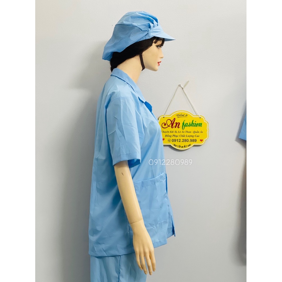 Đồ thực phẩm nam nữ ngắn tay 2 túi vuông vải silk mịn thoáng mát _ Hình chụp thật