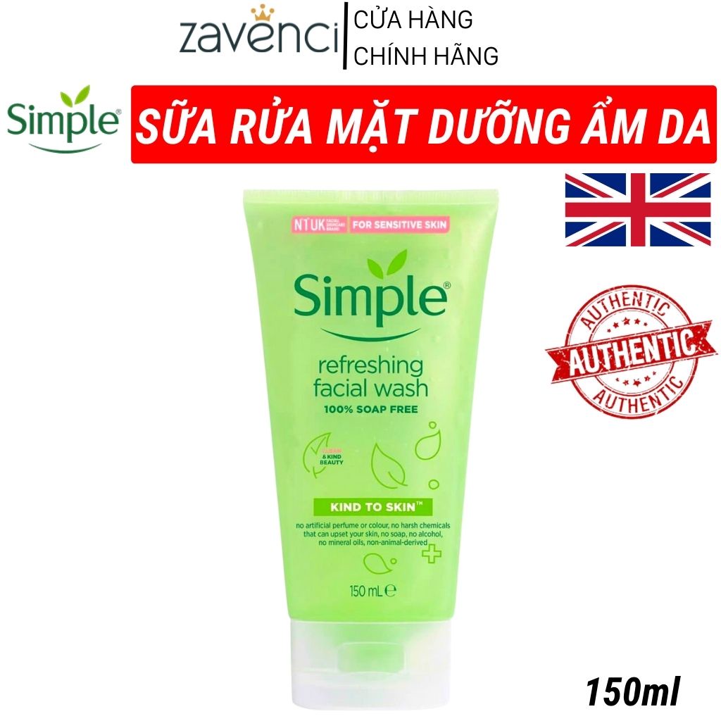Sữa rửa mặt SIMPLE Refreshing Facial Wash Gel cho da nhạy cảm 150ml - ZAVENCI Official
