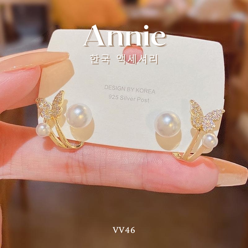 Bông tai Bướm đính ngọc trai nhân tạo ôm vành hot trend phong cách Hàn Quốc VV46