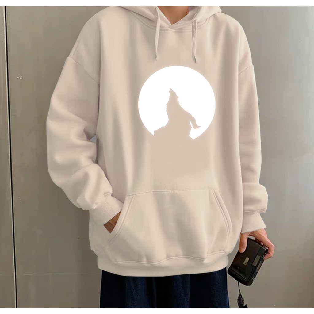 Áo phản quang tay dài ⚜️FREESHIP⚜️ Áo hoodies unisex kiểu dáng hàn quốc có nón chùm đầu hình sói form 75kg nhiều màu