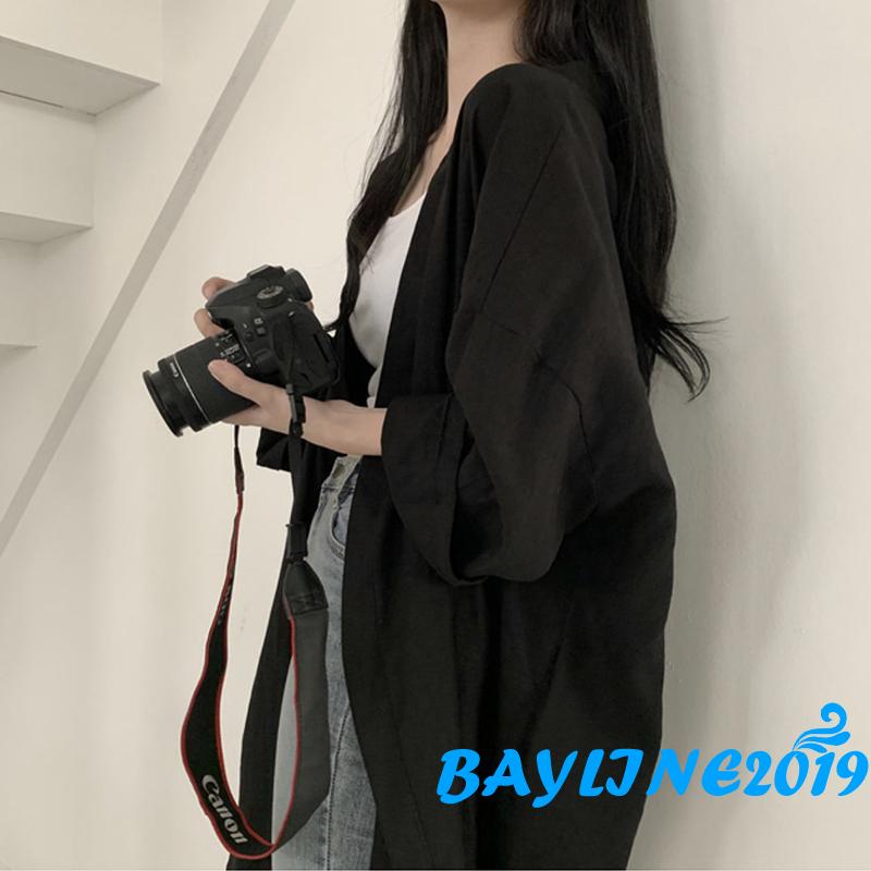 Áo Khoác Cardigan Tay Dài Dáng Rộng Màu Trơn Xẻ Tà Thời Trang Mùa Hè Cho Nữ