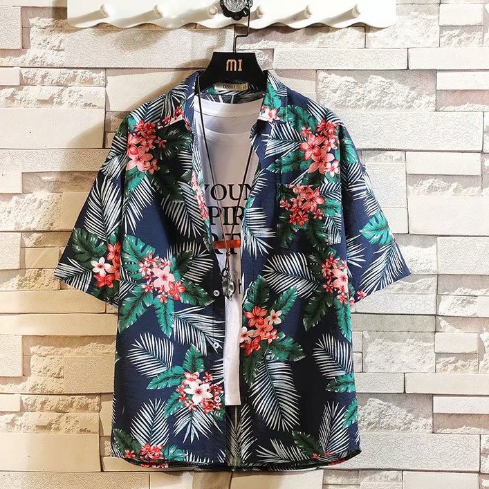Áo sơ mi tay ngắn in họa tiết phong cách hawaii cho nam