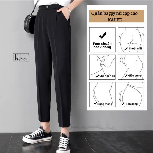 Quần baggy nữ cạp cao, chân dài miên man/ Quần vải công sở dáng mới 2021 phong cách Hàn Quốc