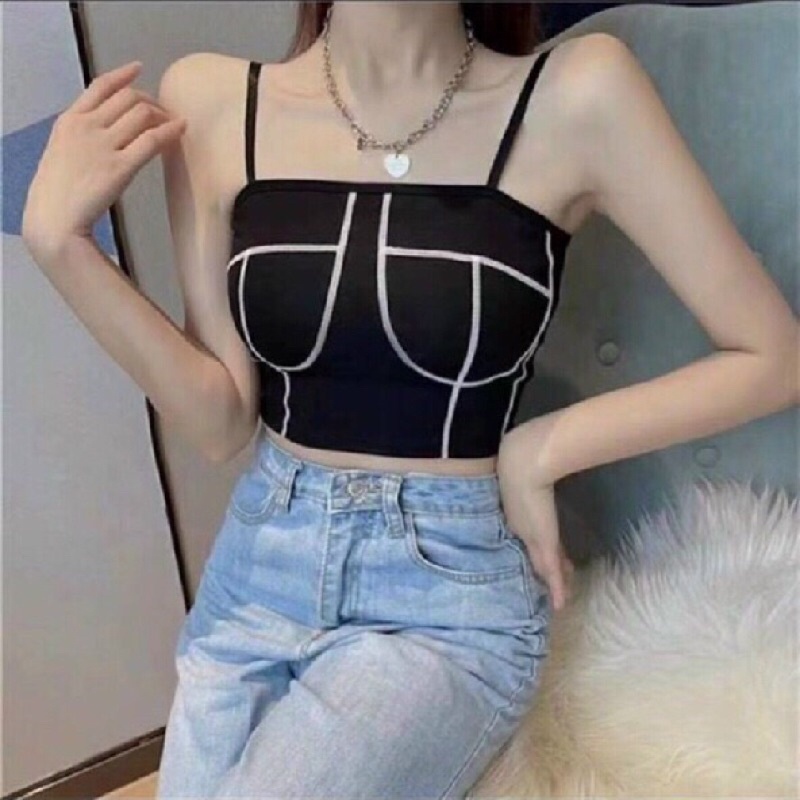 ÁO CROPTOP KIỂU 2 DÂY SÀNH ĐIỆU - Áo 2 dây croptop body màu trắng màu đen mặc với vest đẹp giá rẻ